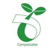 green leaf poking through paper with the word compostable beneath