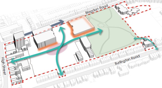 A plan showing Cocks Crescent, New Malden