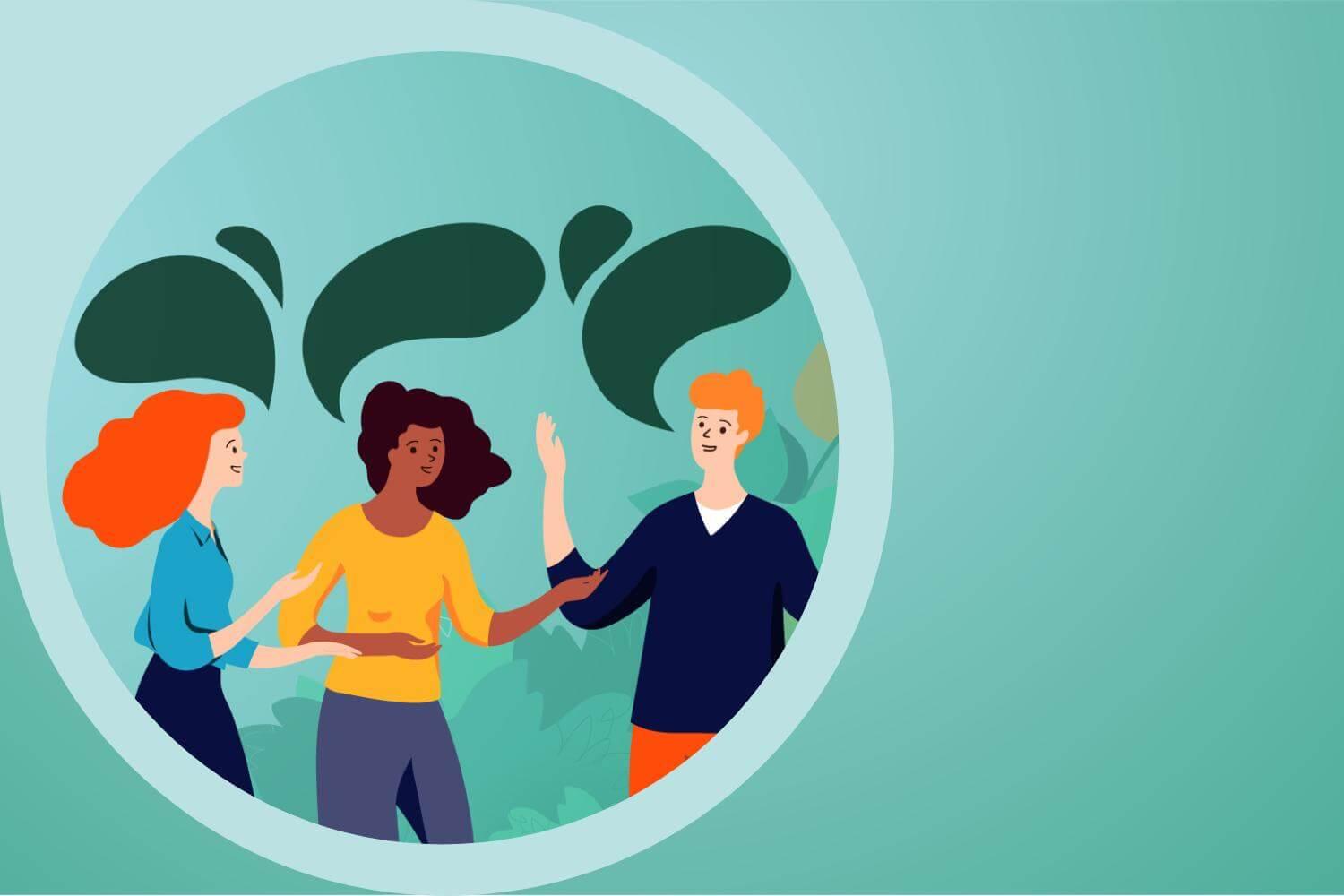 Cartoon three people talking