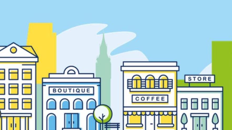 Cartoon of Kingston town centre shops