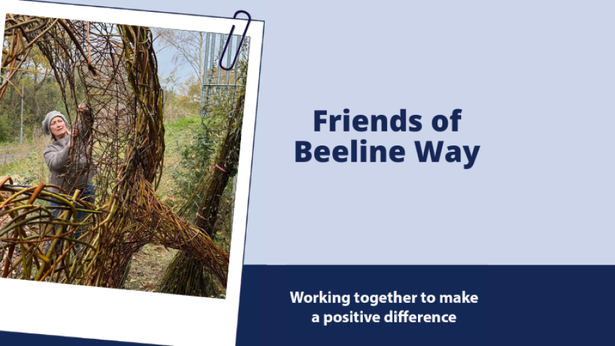 Friends of Beeline Way weaving in woods 