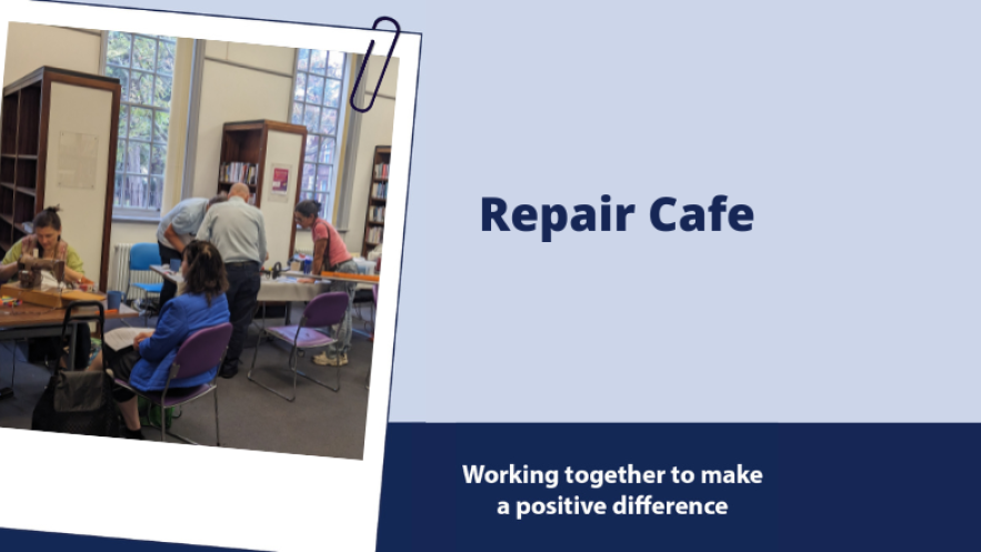 Repair Cafe members mending and sewing
