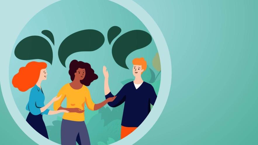 Cartoon three people talking