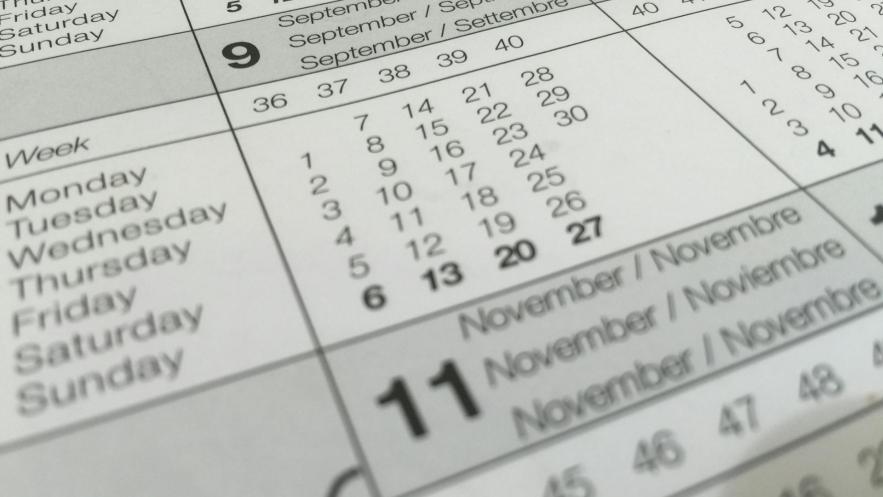 Close up of a page in a calendar